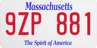 MA license plate 9ZP881