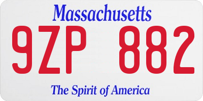 MA license plate 9ZP882