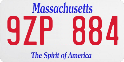 MA license plate 9ZP884