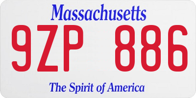 MA license plate 9ZP886