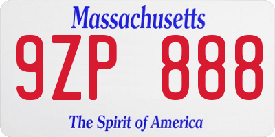 MA license plate 9ZP888