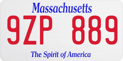 MA license plate 9ZP889