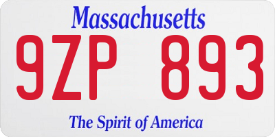 MA license plate 9ZP893