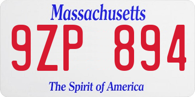 MA license plate 9ZP894