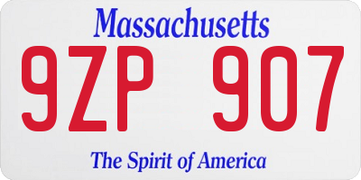 MA license plate 9ZP907