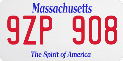 MA license plate 9ZP908