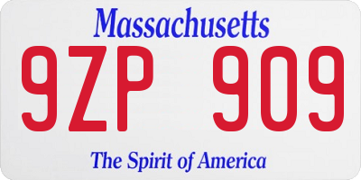 MA license plate 9ZP909
