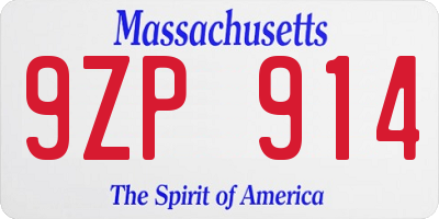 MA license plate 9ZP914