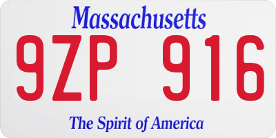 MA license plate 9ZP916