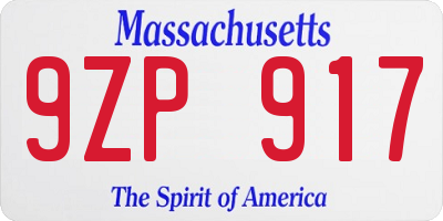 MA license plate 9ZP917