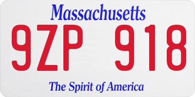 MA license plate 9ZP918