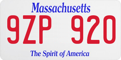 MA license plate 9ZP920