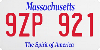 MA license plate 9ZP921