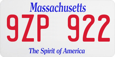 MA license plate 9ZP922