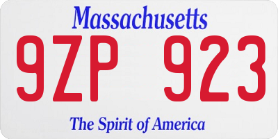 MA license plate 9ZP923