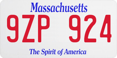 MA license plate 9ZP924