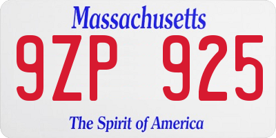 MA license plate 9ZP925