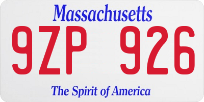 MA license plate 9ZP926