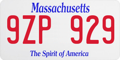 MA license plate 9ZP929