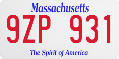MA license plate 9ZP931