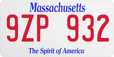 MA license plate 9ZP932