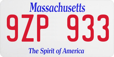 MA license plate 9ZP933