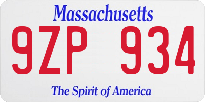 MA license plate 9ZP934