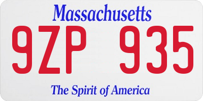 MA license plate 9ZP935