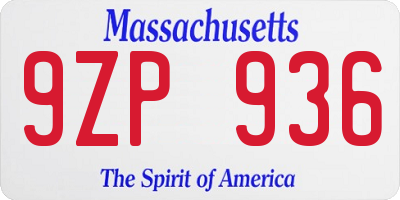 MA license plate 9ZP936