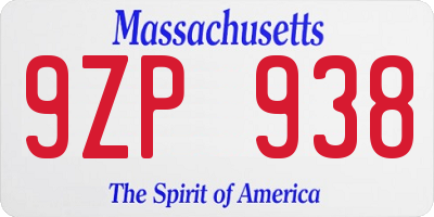 MA license plate 9ZP938