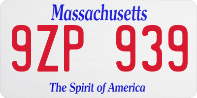 MA license plate 9ZP939