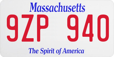 MA license plate 9ZP940