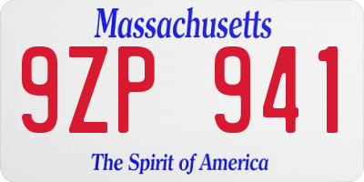 MA license plate 9ZP941