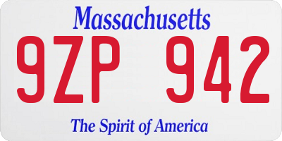 MA license plate 9ZP942