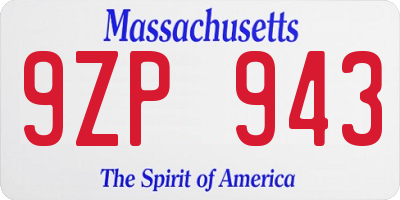 MA license plate 9ZP943