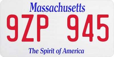 MA license plate 9ZP945