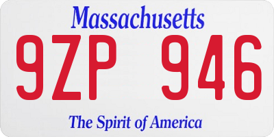 MA license plate 9ZP946