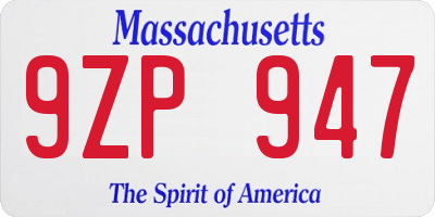 MA license plate 9ZP947