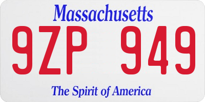 MA license plate 9ZP949