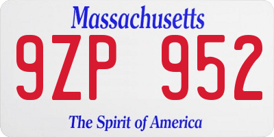 MA license plate 9ZP952