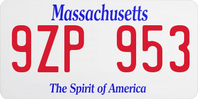 MA license plate 9ZP953