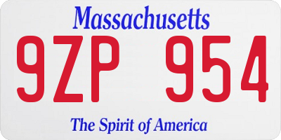 MA license plate 9ZP954