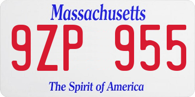 MA license plate 9ZP955