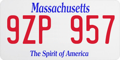MA license plate 9ZP957