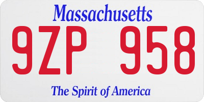 MA license plate 9ZP958