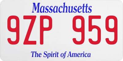 MA license plate 9ZP959