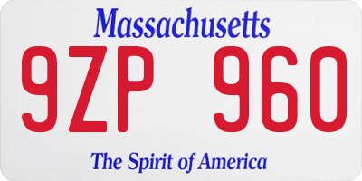 MA license plate 9ZP960