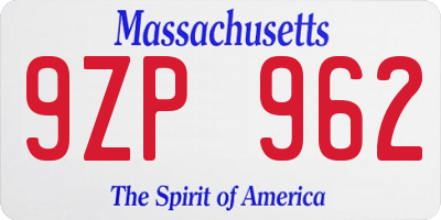 MA license plate 9ZP962