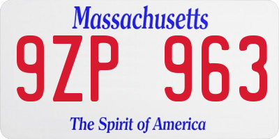 MA license plate 9ZP963