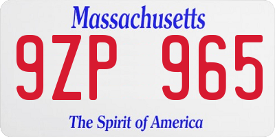 MA license plate 9ZP965